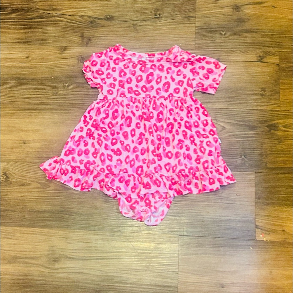 Posh Peanut Ashley Pink Leopard Print Ruffled Bodysuit Dress